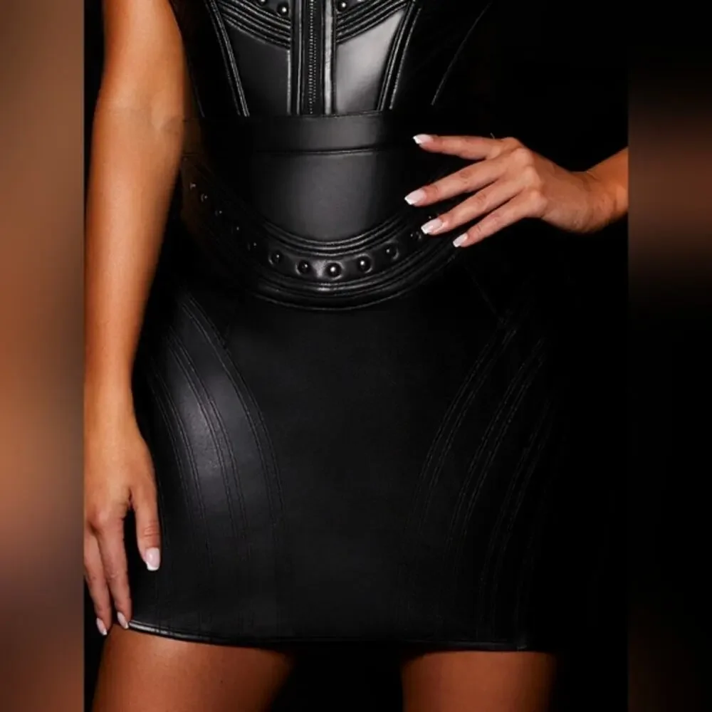 NWT Honey Birdette Connie Skirt XL – Black Faux Leather - Picture 4 of 11